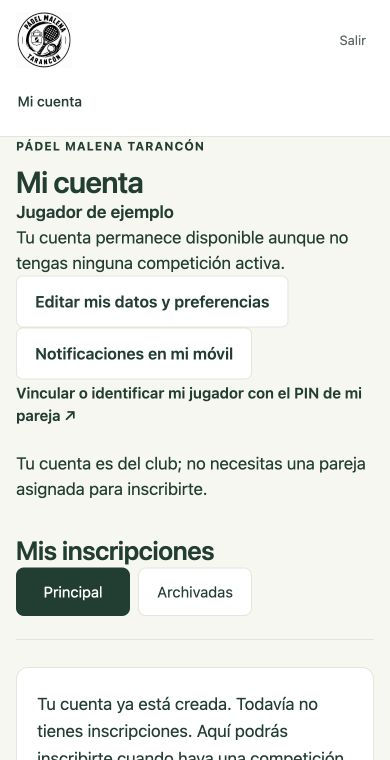 Ejemplo de Mi cuenta con el acceso a Notificaciones en mi móvil y a la vinculación con PIN